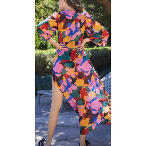 ANTHROPOLOGIE Beach Riot Shiloh Cutout Cover-Up Maxi Dress Sz Large Geo Floral - Picture 4 of 11